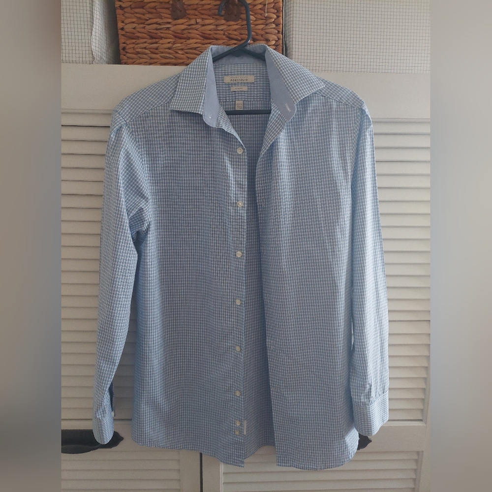 Perry Ellis Portfolio Slim Fit Men's Blue Checkered Shirt
